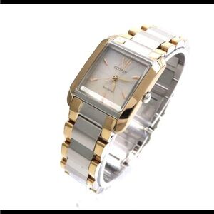 Citizen Two-Tone Gold and Silver Rectangular Eco-Drive Watch